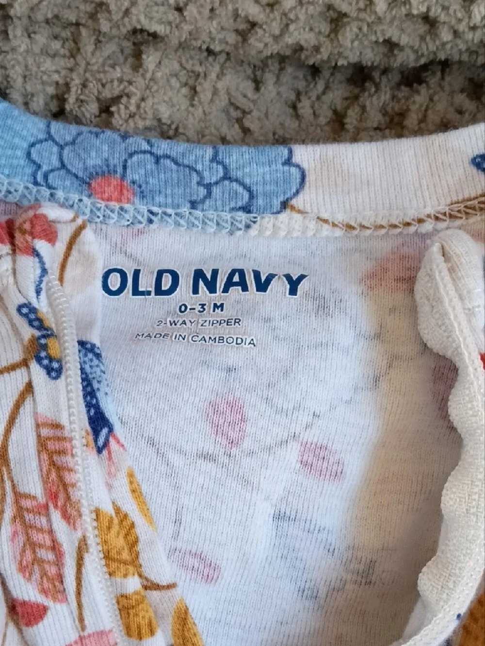 Old Navy Cream Baby One-Piece with Blue and Coral Floral Print
